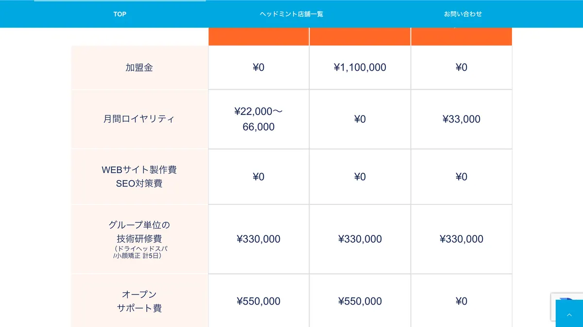 ドライヘッドスパ専門店ヘッドミント の加盟募集ページ（冒頭部分の引用）
