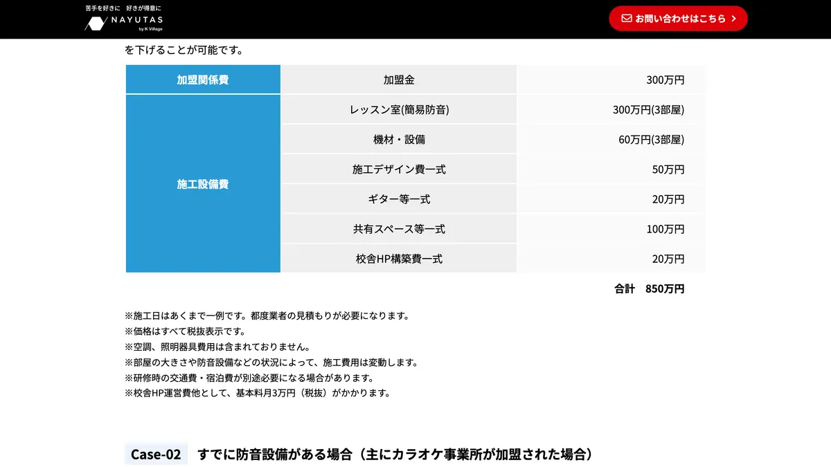 NAYUTAS（ナユタス） の加盟募集ページ（冒頭部分の引用）