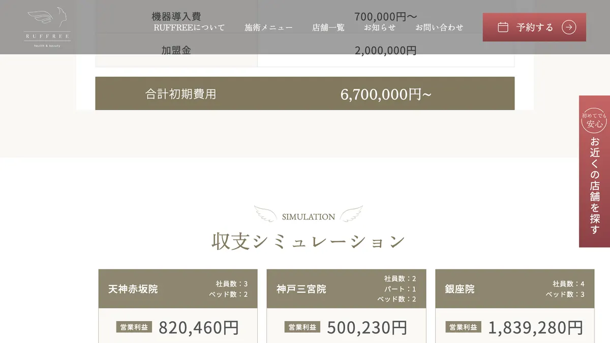 肩甲骨特化型整体院 RUFFREE（ラフリー） の加盟募集ページ（冒頭部分の引用）