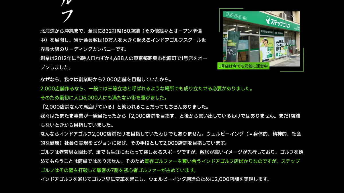 ステップゴルフ＋ の加盟募集ページ（冒頭部分の引用）